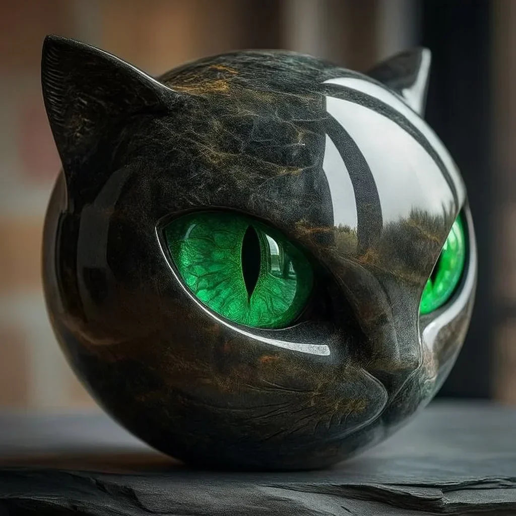 NyxCharm - Scultura di testa di gatto nero mistico