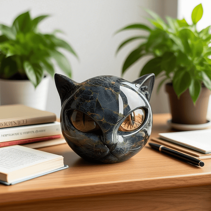 NyxCharm - Scultura di testa di gatto nero mistico