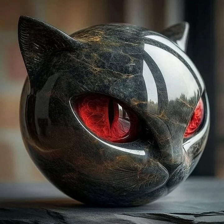 NyxCharm - Scultura di testa di gatto nero mistico