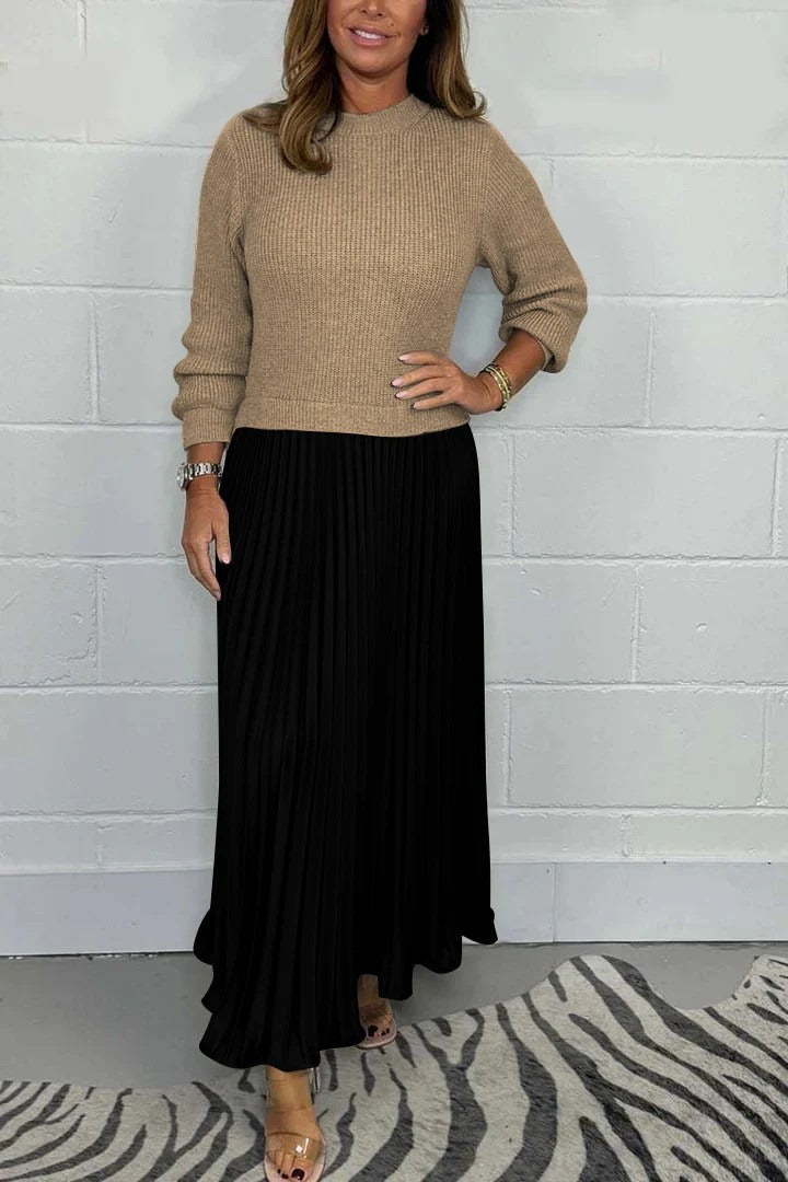 Camilla | Abito lungo con maglione e gonna a pieghe