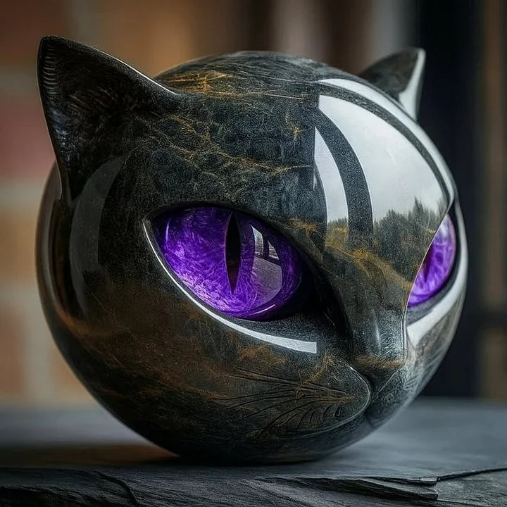 NyxCharm - Scultura di testa di gatto nero mistico