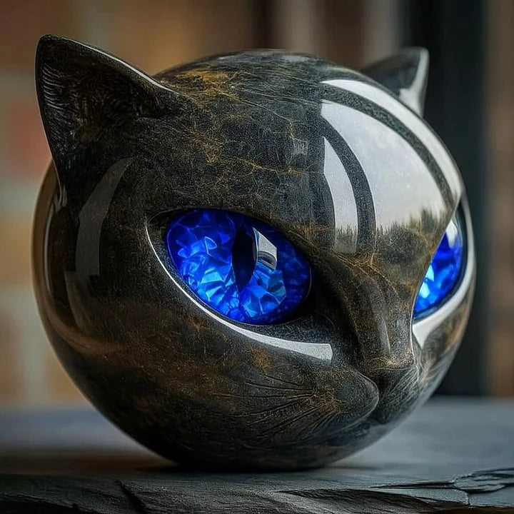 NyxCharm - Scultura di testa di gatto nero mistico