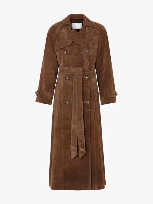 Veronika - Elegante trench in pelle scamosciata