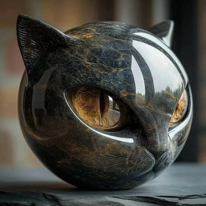 NyxCharm - Scultura di testa di gatto nero mistico